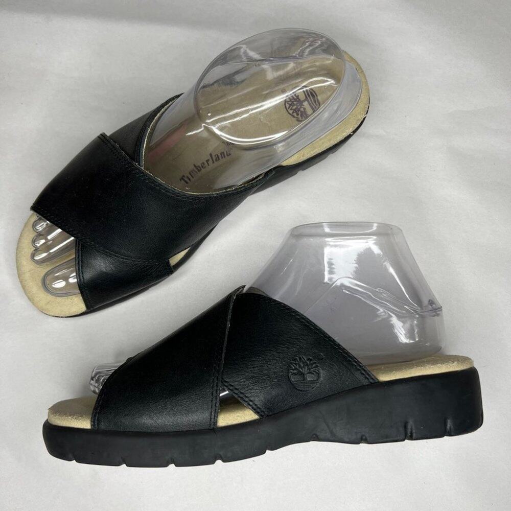 TIMBERLAND Leather Chucky Slip On Slides Black Y2K Style Size 7 1/2